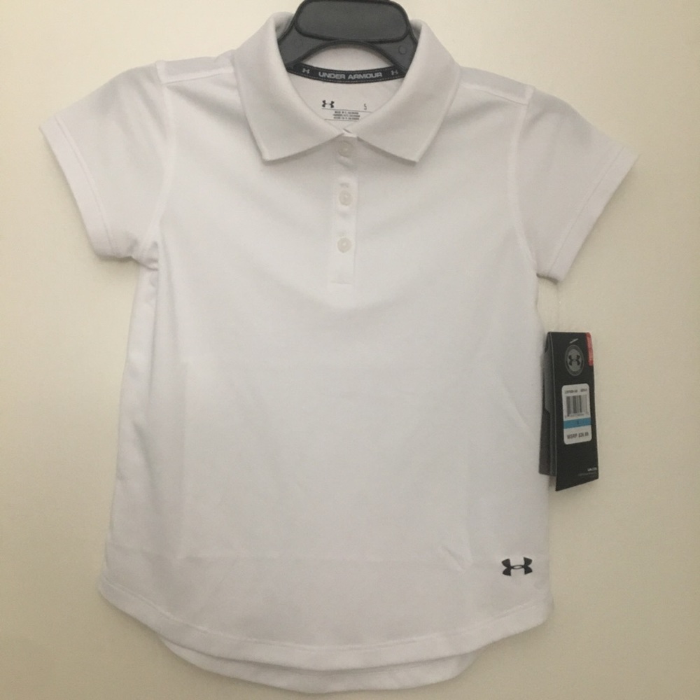 Girls Under Armour White Short Sleeve Polo Size 5